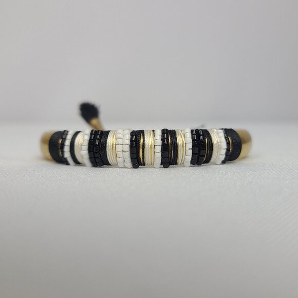 𝅺STELLA & Dot Matt Gold Black Beaded Cuff Bracelet - Picture 2 of 6